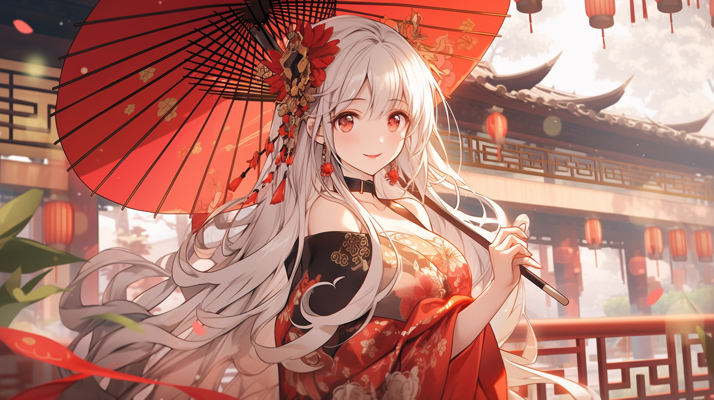 MJ（Midjourney）生成的动漫风少女壁纸